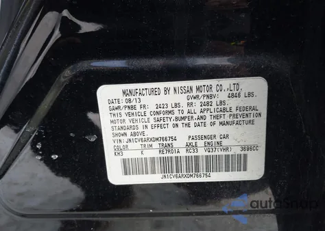 2013 Infiniti G37X from USA, damaged, VIN JN1CV6ARXDM766754